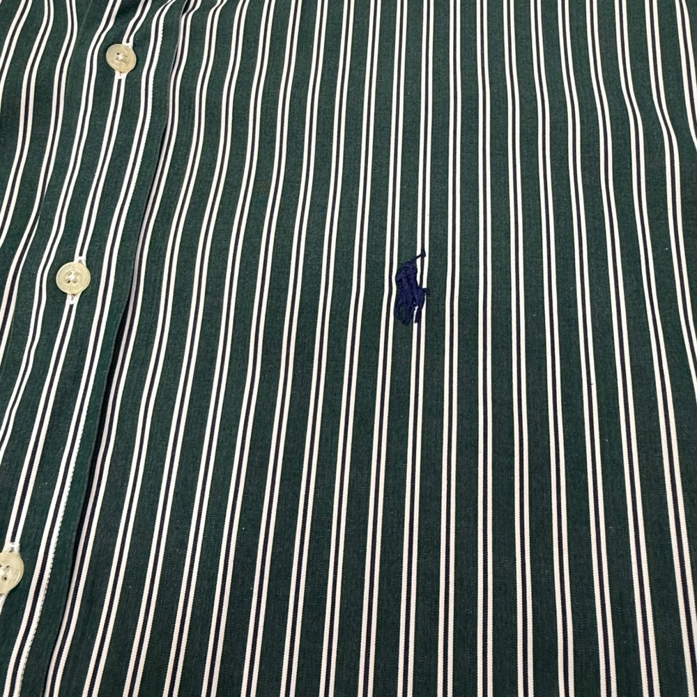 Ralph Lauren Golf Tilden Button Down Shirt Mens XL Green White Stripe 100 Cotton - Picture 7 of 12